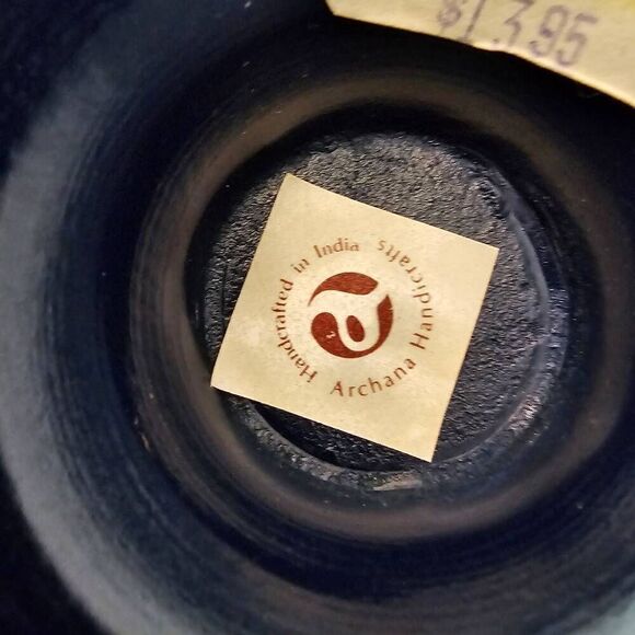 Vintage Brass Vase Damascene made in India Handcrafted Blue and Eteched Gold. Or - Picture 9 of 11